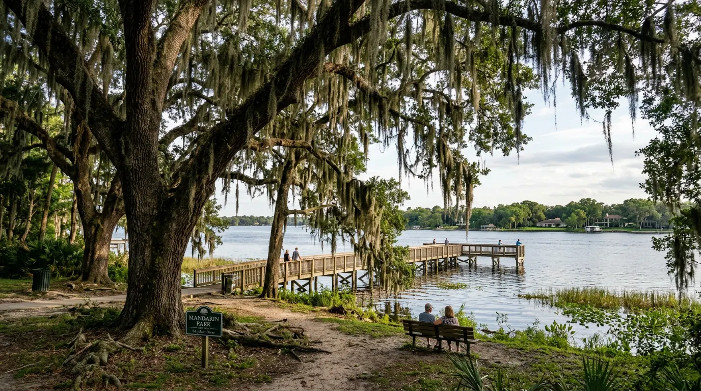 Live oaks with Spanish moss on the St. Johns River in Mandarin